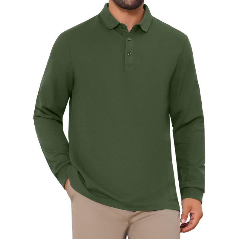 Classic Solid Color Long Sleeves Basic Golf Polo TShirts Green